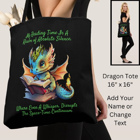 Gold Aqua Baby Dragon Warning Leesboek Stem Tote Bag