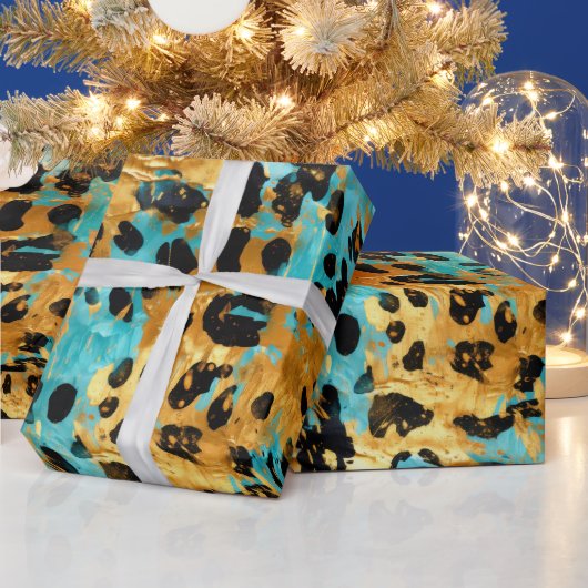 Gold Aqua Black Leopard Animal Cadeaupapier (Feestdagen)