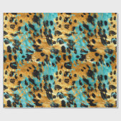 Gold Aqua Black Leopard Animal Cadeaupapier (Vlak)