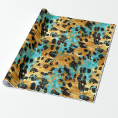 Gold Aqua Black Leopard Animal Cadeaupapier (Uitgerold)