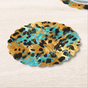 Gold Aqua Black Leopard Animal Kartonnen Onderzetters