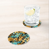 Gold Aqua Black Leopard Animal Kartonnen Onderzetters (Insitu)