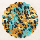 Gold Aqua Black Leopard Animal Kartonnen Onderzetters (Voorkant)