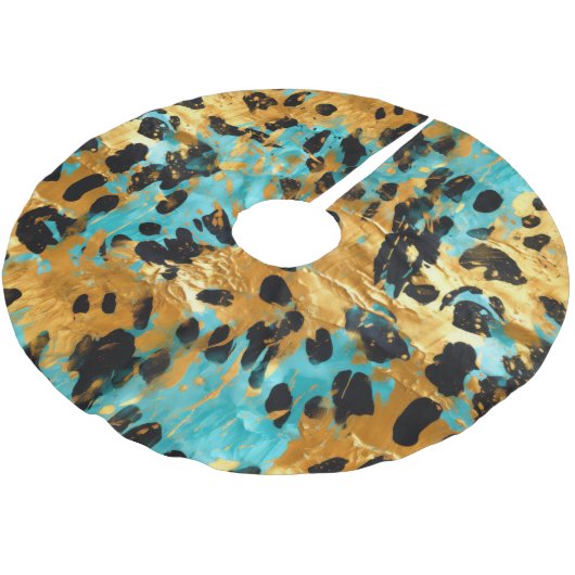 Gold Aqua Black Leopard Animal Kerstboom Rok (Gekanteld)