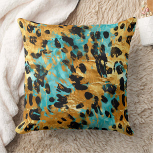 Gold Aqua Black Leopard Animal Kussen