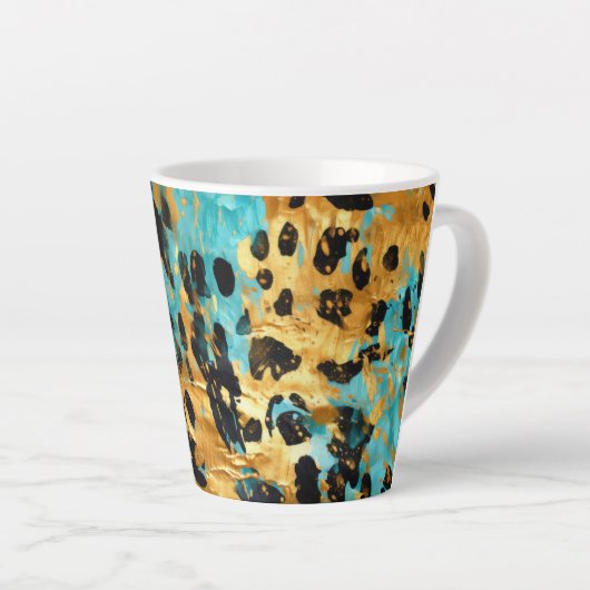 Gold Aqua Black Leopard Animal Latte Mok (Rechterhoek)