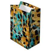 Gold Aqua Black Leopard Animal Medium Cadeauzakje (Voorkant Gekanteld)