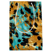 Gold Aqua Black Leopard Animal Medium Cadeauzakje (Voorkant)
