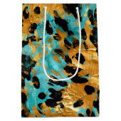 Gold Aqua Black Leopard Animal Medium Cadeauzakje (Achterkant)