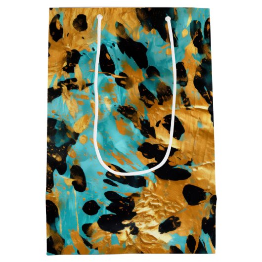 Gold Aqua Black Leopard Animal Medium Cadeauzakje (Achterkant)