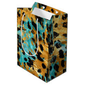 Gold Aqua Black Leopard Animal Medium Cadeauzakje (Achterkant Gekanteld)