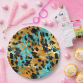 Gold Aqua Black Leopard Animal Papieren Bordje (Feest)