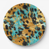 Gold Aqua Black Leopard Animal Papieren Bordje (Voorkant)