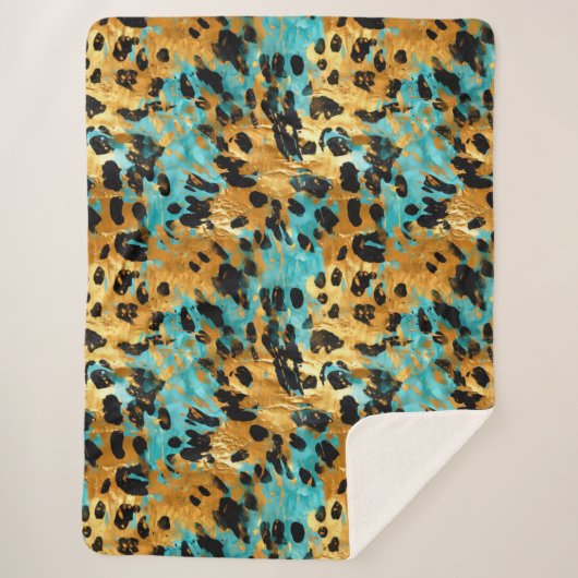 Gold Aqua Black Leopard Animal Sherpa Deken (Voorkant)