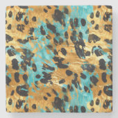 Gold Aqua Black Leopard Animal Stenen Onderzetter (Voorkant)