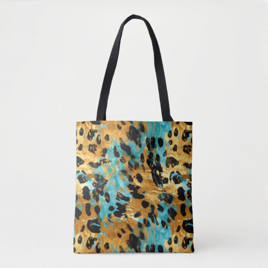 Gold Aqua Black Leopard Animal Tote Bag (Voorkant)