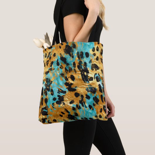 Gold Aqua Black Leopard Animal Tote Bag (Dichtbij)