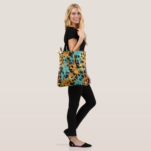 Gold Aqua Black Leopard Animal Tote Bag (Op model)