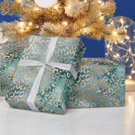 Gold Aqua Blauwgroen blauw leopardafdrukken Cadeaupapier