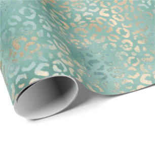 Gold Aqua Blauwgroen Turquoise Glam Leopard Print Cadeaupapier