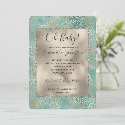 Gold Aqua Blauwgroen Turquoise Glam Luipaard Print Kaart (Staand voorkant)
