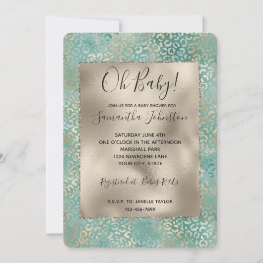 Gold Aqua Blauwgroen Turquoise Glam Luipaard Print Kaart (Voorkant)