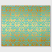 Gold, Aqua Blue Damask Patroon 2 Cadeaupapier (Vlak)