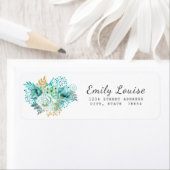 Gold Aqua Blue Floral Return Address Label (Insitu)