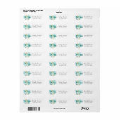 Gold Aqua Blue Floral Return Address Label (Full Sheet)