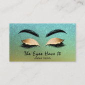 *~* Gold Aqua Blue Glitter Lashes Extensies Brows Visitekaartje (Voorkant)