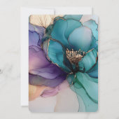 Gold Aqua Blue Paarse Bloemen Romantische bruiloft Kaart (Achterkant)