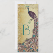 Gold Aqua Eggplant Art Nouveau Peacock Wedding Kaart (Achterkant)