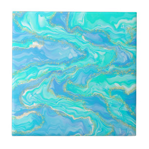 Gold, Aqua en Blue Abstract Tegeltje