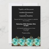 Gold Aqua Floral Wedding Black Achtergrond Kaart (Voorkant)