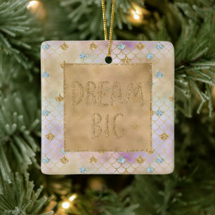 Gold Aqua Glitter Dream Paarse Mermaid          Keramisch Ornament