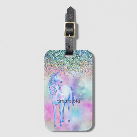 Gold Aqua Glitter Paars White Unicorn Sparkle Bagagelabel (Voorkant (verticaal))