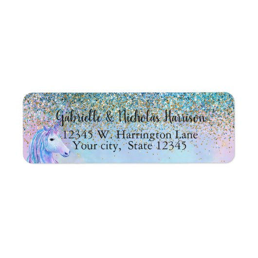 Gold Aqua Glitter Paars White Unicorn Sparkle Etiket (Voorkant)