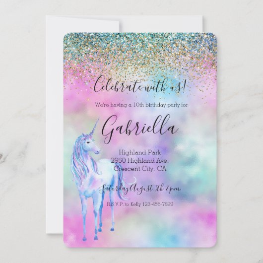 Gold Aqua Glitter Paars White Unicorn Sparkle Kaart (Voorkant)