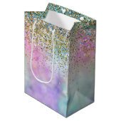 Gold Aqua Glitter Paars White Unicorn Sparkle Medium Cadeauzakje (Voorkant Gekanteld)