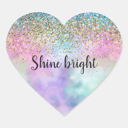 Gold Aqua Glitter Paarse Unicorn Sparkle Hart Sticker (Voorkant)