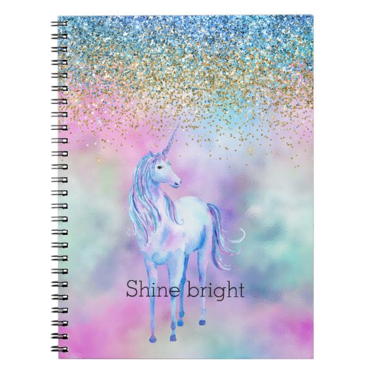 Gold Aqua Glitter Paarse Unicorn Sparkle Notitieboek (Voorkant)