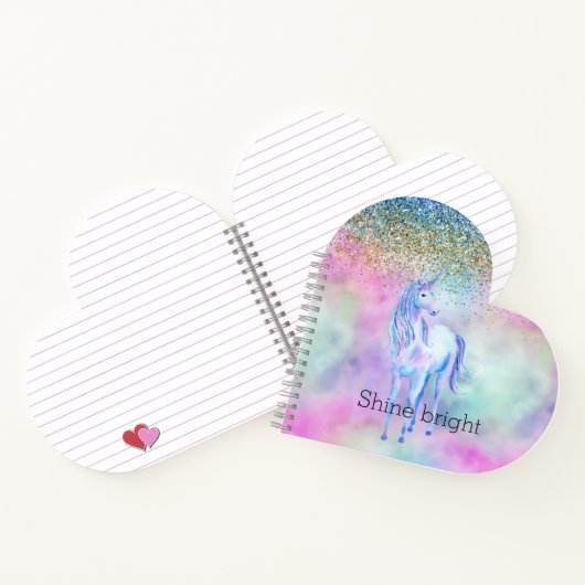 Gold Aqua Glitter Paarse Unicorn Sparkle Notitieboek (Binnen)
