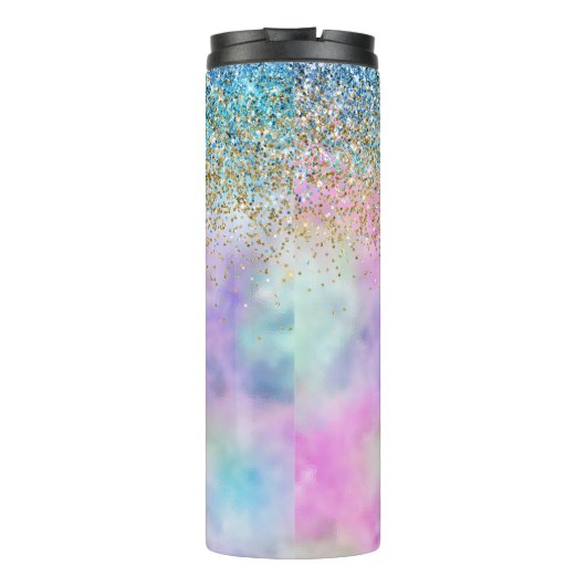 Gold Aqua Glitter Paarse Unicorn Sparkle Thermosbeker (Achterkant)