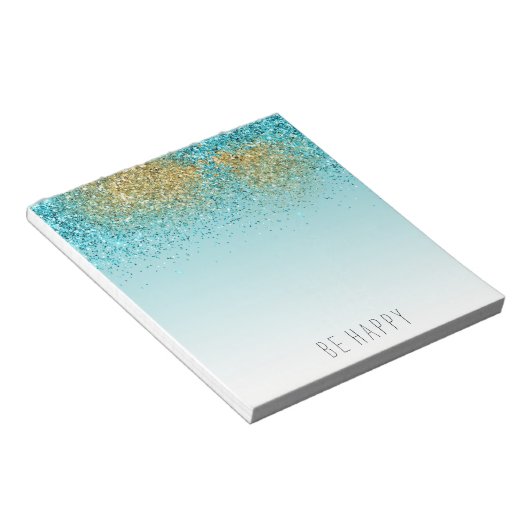 Gold Aqua Glitter Sparkle Notitieblok (Schuin)