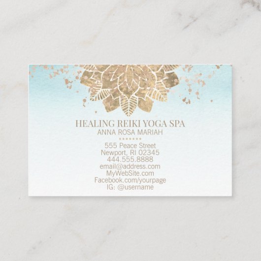 *~* Gold Aqua Glitter Yoga Spirituele Reiki Mandal Visitekaartje (Achterkant)