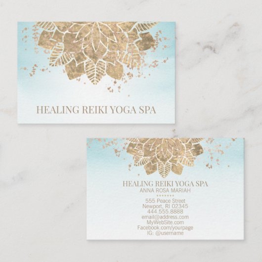 *~* Gold Aqua Glitter Yoga Spirituele Reiki Mandal Visitekaartje (Voorkant / Achterkant)