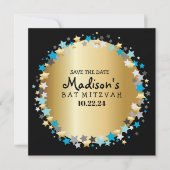 GOLD Aqua Gold Stars Bar Bat Mitzvah Save the Date (Voorkant)