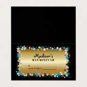 GOLD Aqua Gold Stars Bar Bat Mitzvah Table Seating Visitekaartje (Buitenkant ongevouwen)