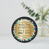 GOLD Aqua Gold Stars Bar Bat Mitzvah Uitnodiging (Staand voorkant)