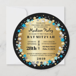 GOLD Aqua Gold Stars Bar Bat Mitzvah Uitnodiging
